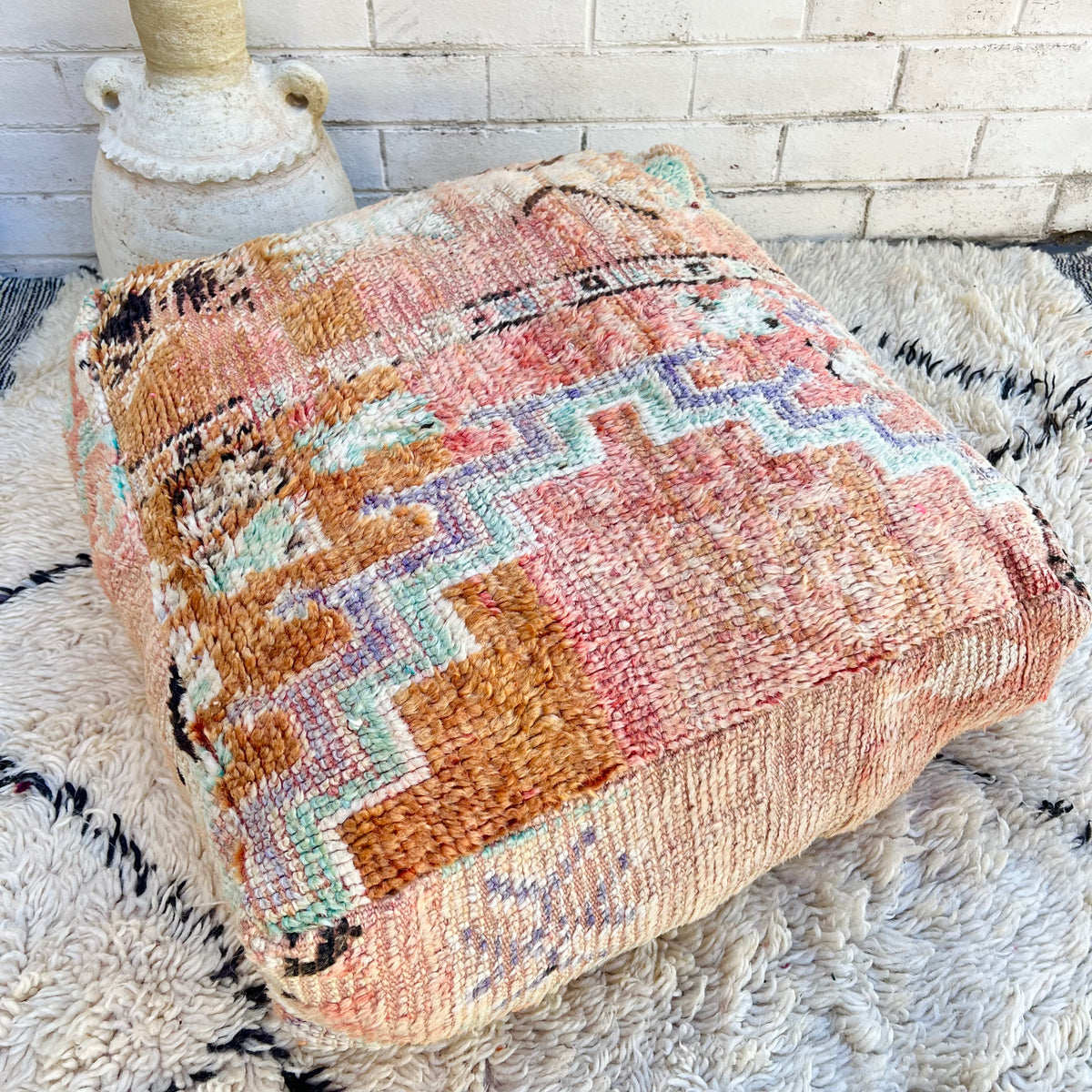 Orange and Beige Moroccan Floor Cushion – Boho Morocco