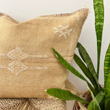 Sandy Beige With White Cactus Silk Cushion