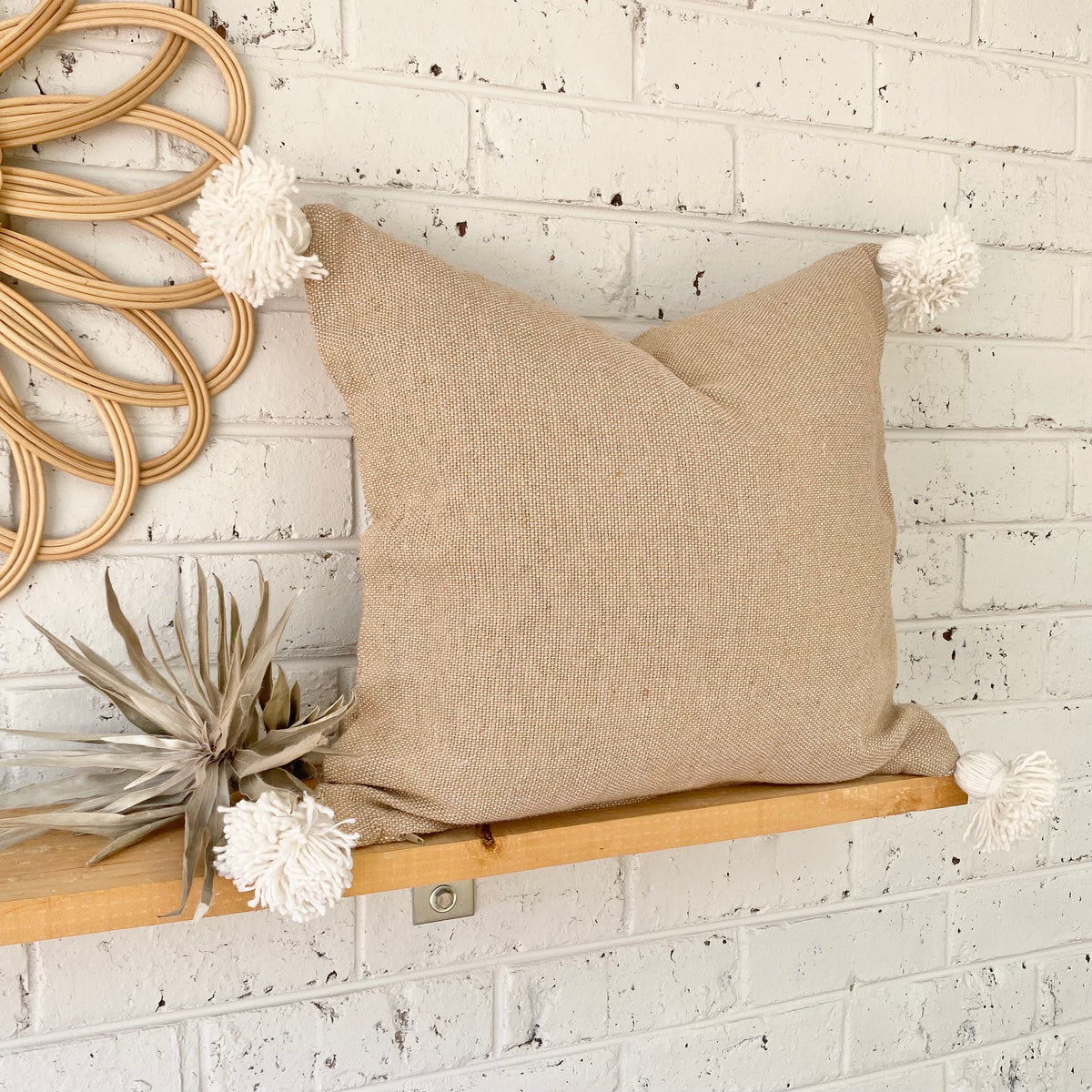 Almond with White Pom Pom Cushion – Boho Morocco