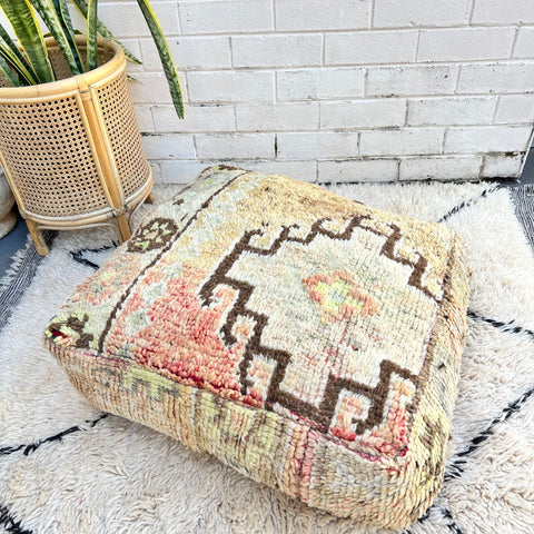 Faded Rust and Pale Yellow Moroccan Floor Cushion