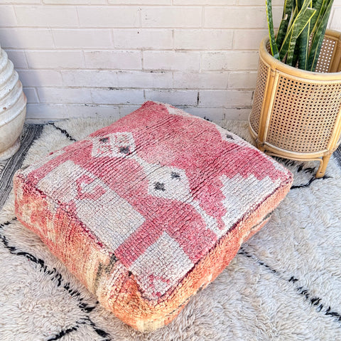 Pink and Oat White Moroccan Floor Cushion