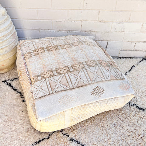 Oat White and Brown Moroccan Floor Cushion