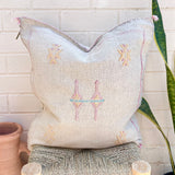 Stone with Pale Blue and Pink Cactus Silk Cushion