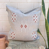 Faded Denim with White and Rust Cactus Silk Cushion