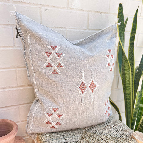 Faded Denim with White and Rust Cactus Silk Cushion