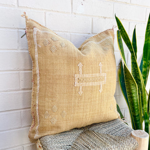 Golden Sand with White and Beige Cactus Silk Cushion
