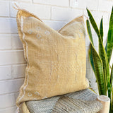 Golden Sand with White and Blue Cactus Silk Cushion