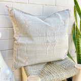 Faded Denim with Pink and Yellow Cactus Silk Cushion