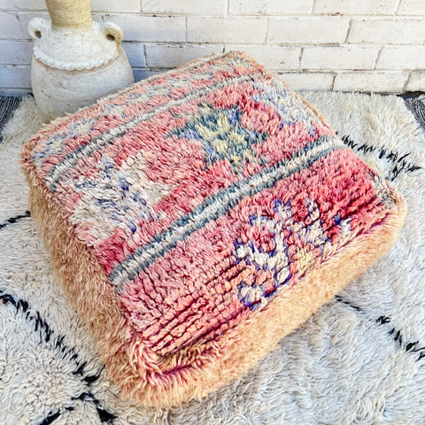 Faded Coral and Apricot Moroccan Floor Cushion