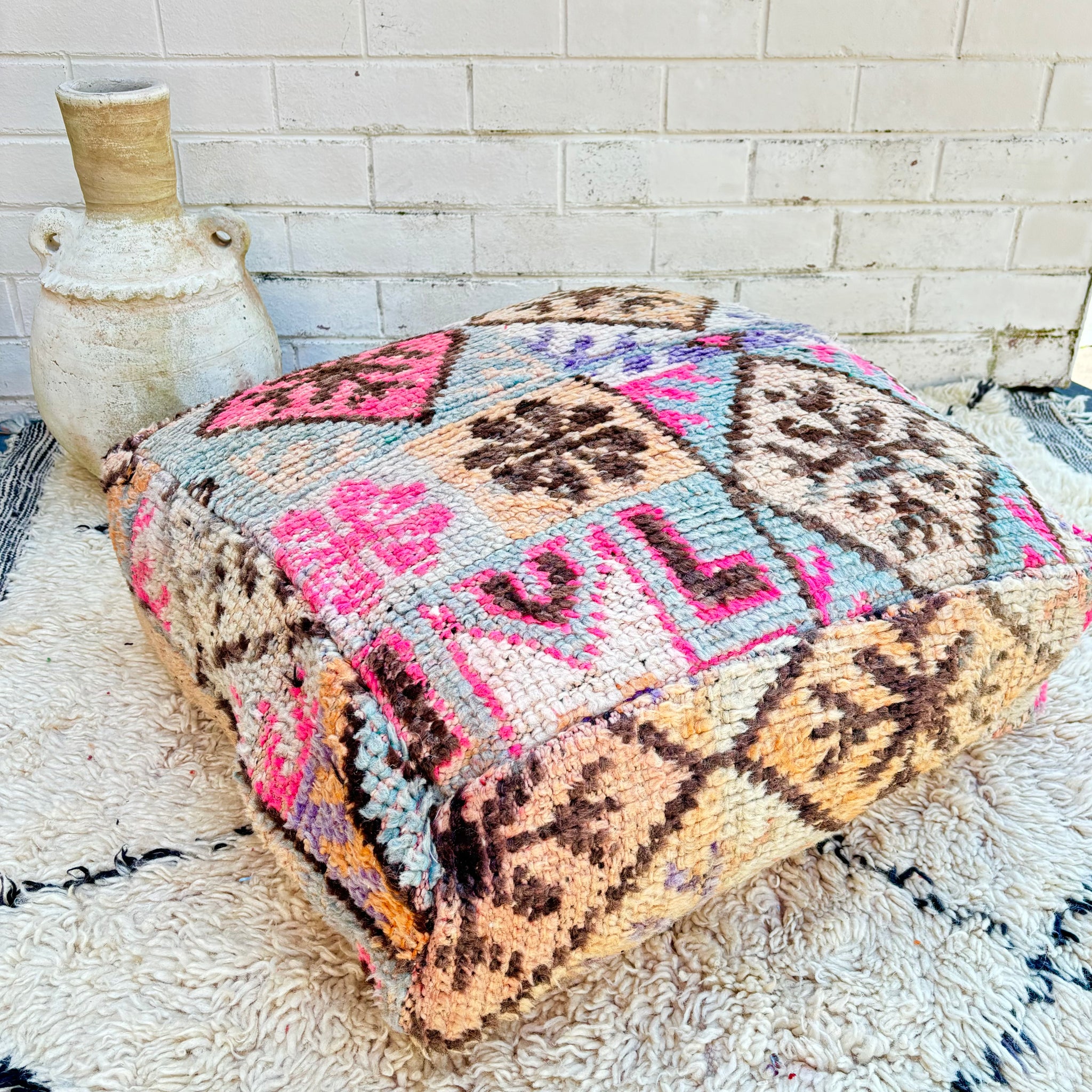 Apricot and Brown Moroccan Floor Cushion