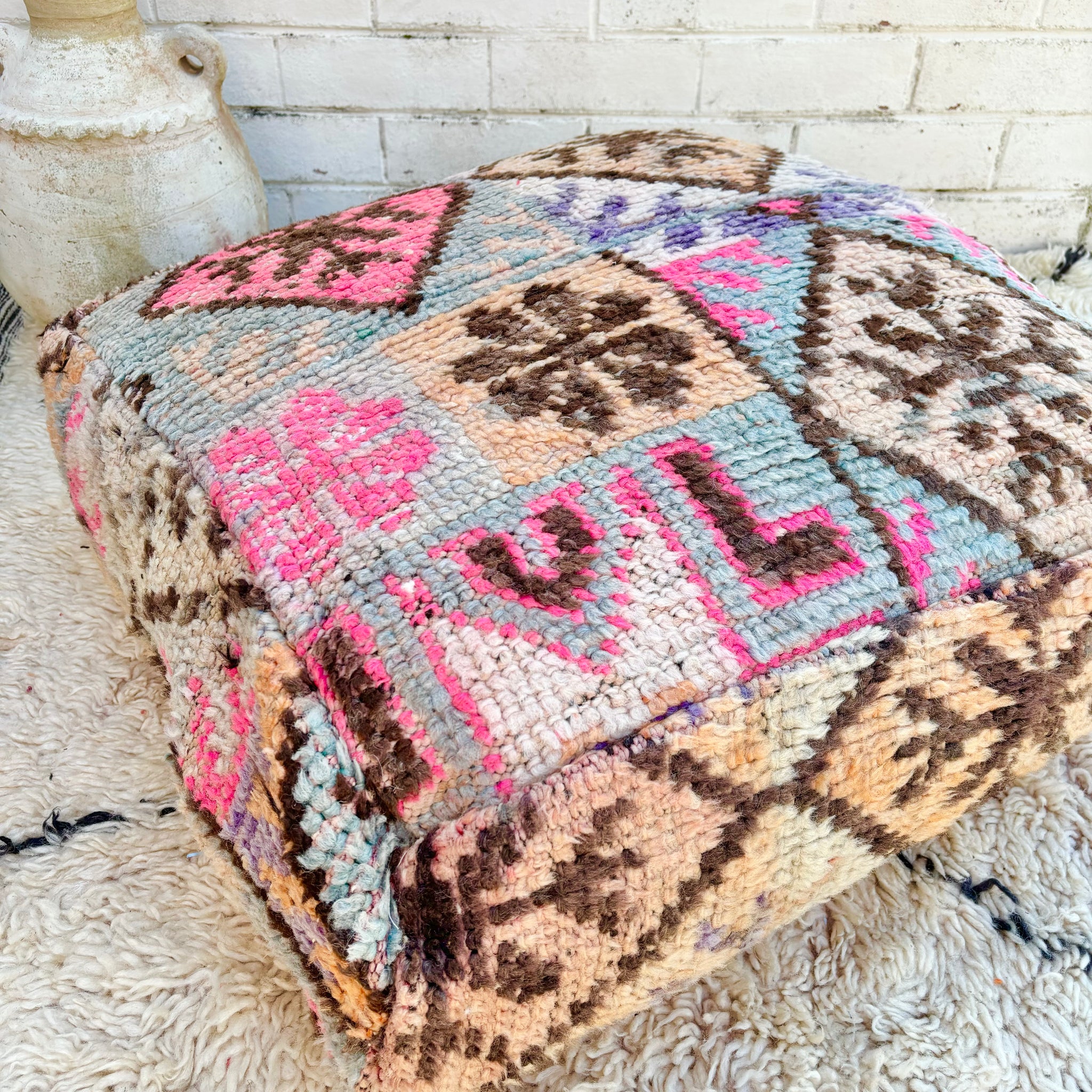 Apricot and Brown Moroccan Floor Cushion