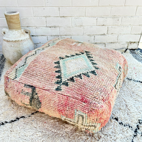 CLEARANCE - Faded Moroccan Pink and Light Blue Moroccan Floor Cushion