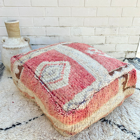 Coral and Oat White Moroccan Floor Cushion