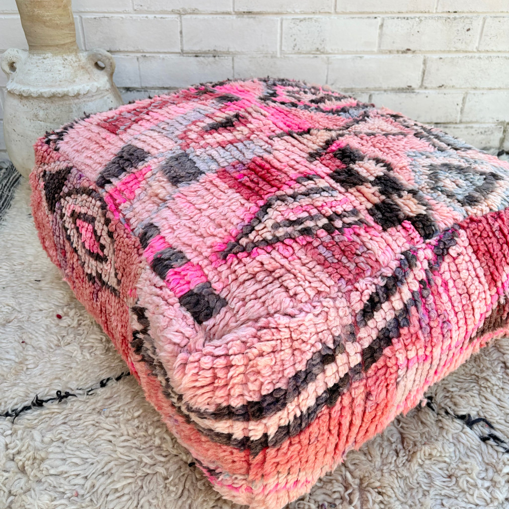 Pink and Charcoal Moroccan Floor Cushion – Boho Morocco