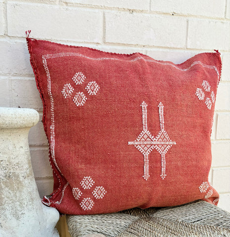 Faded Crimson with White Cactus Silk Cushion