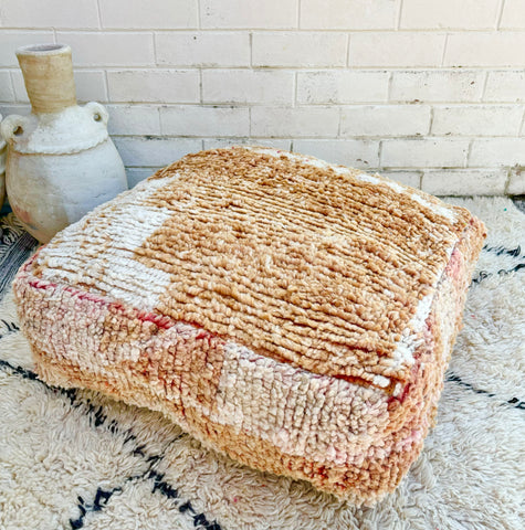 Faded Rust and Oat White Moroccan Floor Cushion