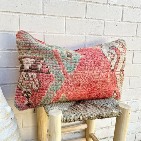 Coral and Aqua Vintage Berber Pillow