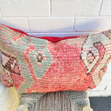 Coral and Aqua Vintage Berber Pillow