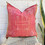 Golden Crimson with White and Pink Cactus Silk Cushion