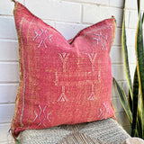 Golden Crimson with White and Pink Cactus Silk Cushion