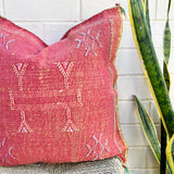 Golden Crimson with White and Pink Cactus Silk Cushion