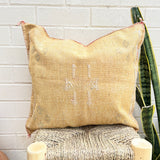 Golden Sand with White and Green Cactus Silk Cushion