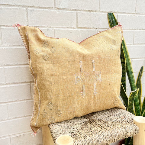 Golden Sand with White and Green Cactus Silk Cushion