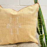 Golden Sand with White and Green Cactus Silk Cushion