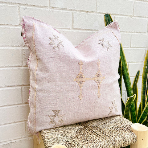 Pale Pink with Gold and Taupe Cactus Silk Cushion