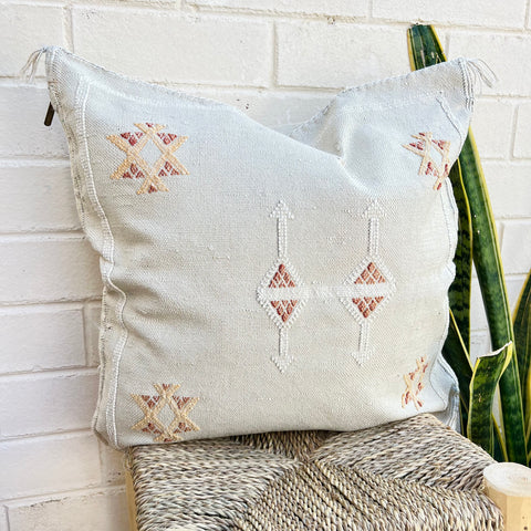 Stone with White and Rust Cactus Silk Cushion