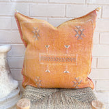 Golden Apricot with White and Blue Cactus Silk Cushion