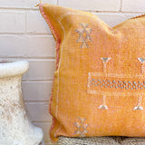 Golden Apricot with White and Blue Cactus Silk Cushion