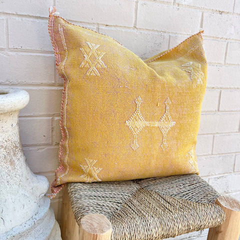 Golden Sunflower with White Cactus Silk Cushion