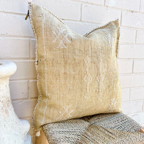 Natural Beige with White Cactus Silk Cushion