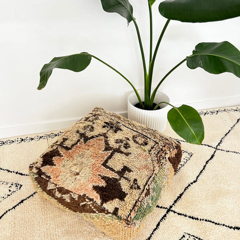 Cream and Brown Moroccan Floor Cushion