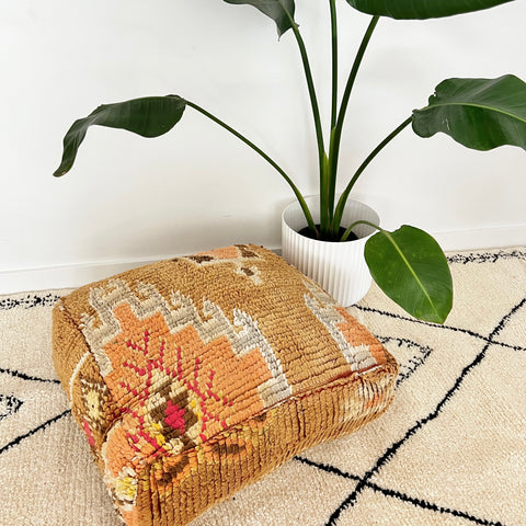 Mustard and Peach Moroccan Floor Cushion
