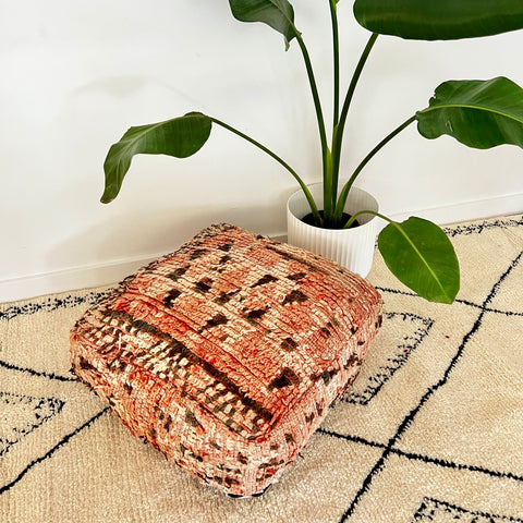 Salmon and Brown Moroccan Floor Cushion
