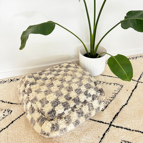 Blue Grey Check Moroccan Floor Cushion