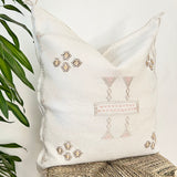 White With Grey and Pink Cactus Silk Cushion