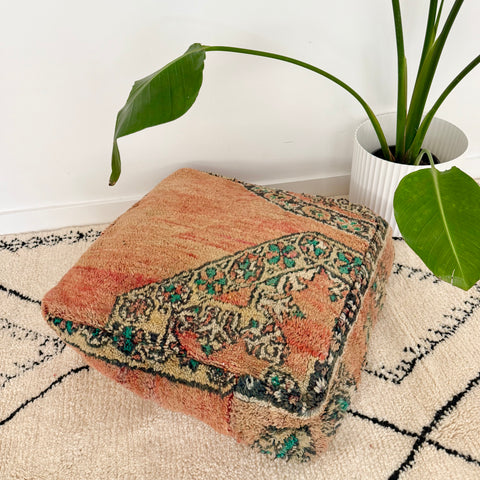 Faded Salmon and Green Moroccan Floor Cushion