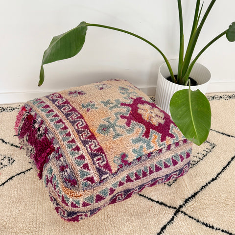Fuchsia and Cream Moroccan Floor Cushion