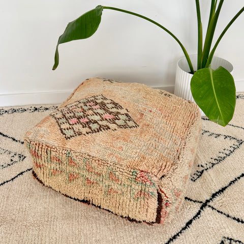 Light Apricot and Aqua Moroccan Floor Cushion