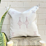 Oat White With Pink and White Cactus Silk Cushion