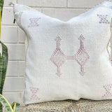 Oat White With Pink and White Cactus Silk Cushion