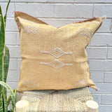 Golden Sand With Pale Blue and White Cactus Silk Cushion