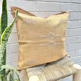 Golden Sand With Pale Blue and White Cactus Silk Cushion
