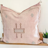 Very Faded Pink With Red Cactus Silk Cushion