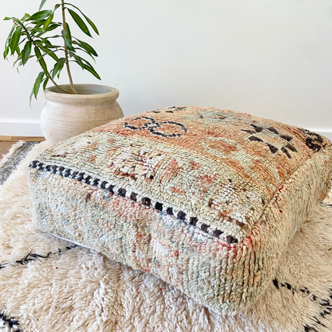 Beige and Aqua Moroccan Floor Cushion