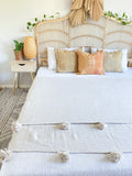 Moroccan Bedspread Pom Pom Blanket - All natural