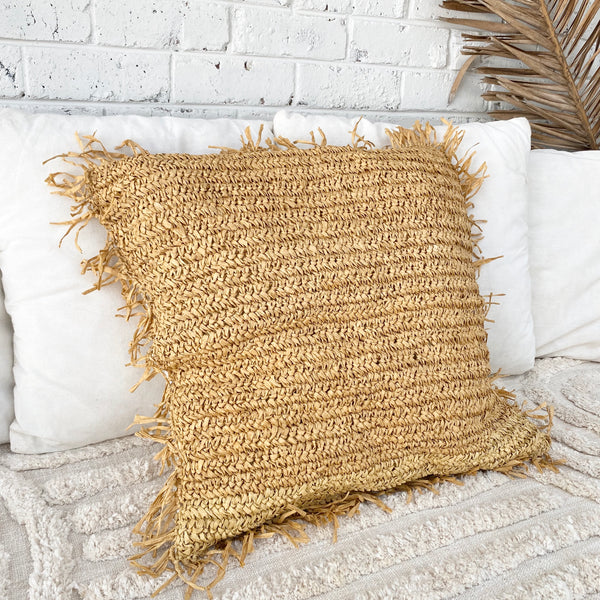 Large Raffia Cushion – Boho Morocco